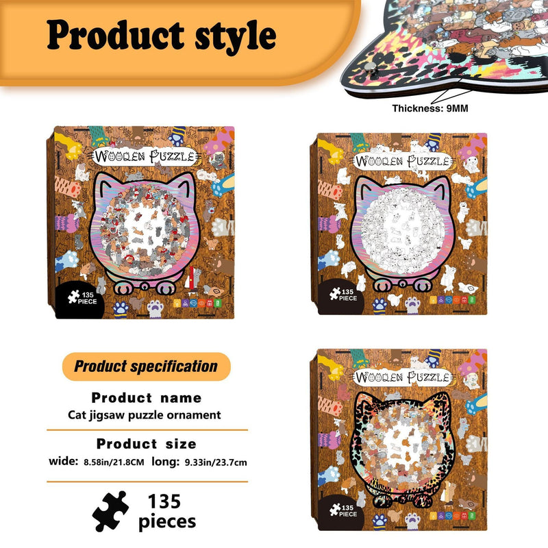 135PCS Cat-Shaped Wooden Puzzle Game