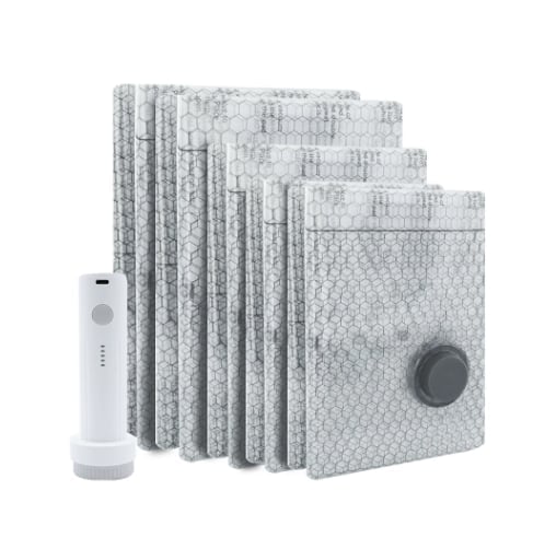 Cordless Travel Vacuum Bag Set (Rechargeable Pump + 15 Bags)