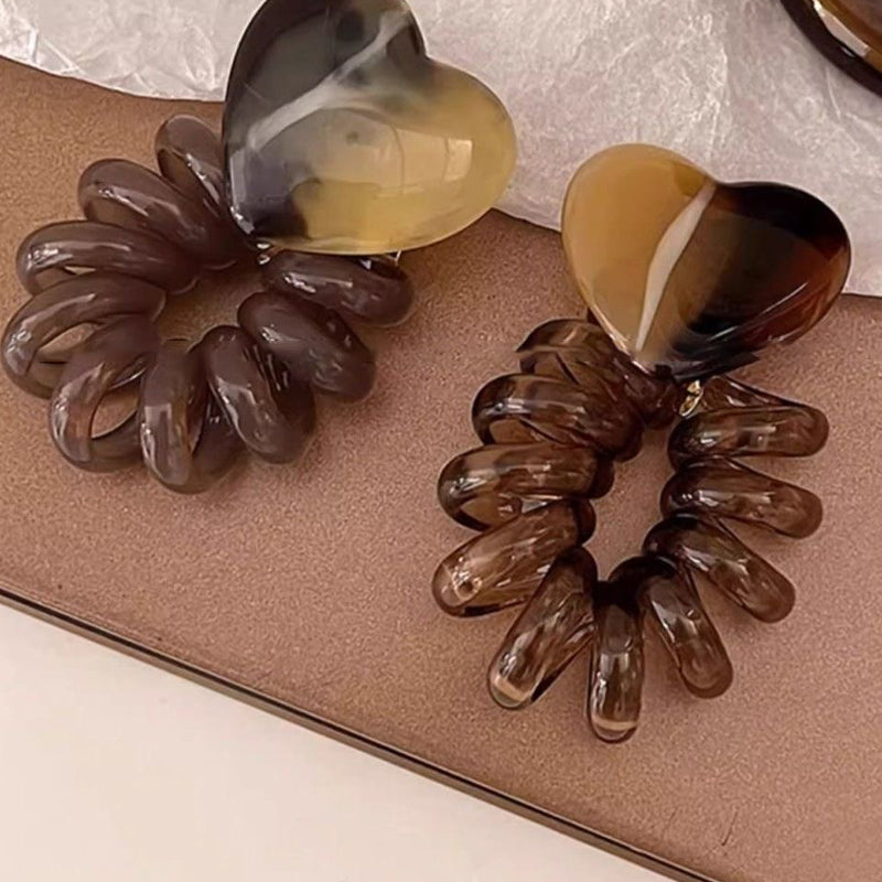 4 PCS - Heart Shaped Straight Telephone Cord Ponytail Holder