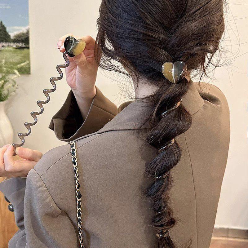 4 PCS - Heart Shaped Straight Telephone Cord Ponytail Holder