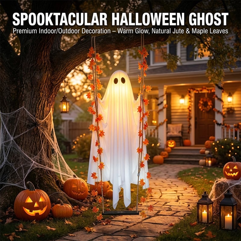 LED Light-Up Swinging Ghost Halloween Decoration