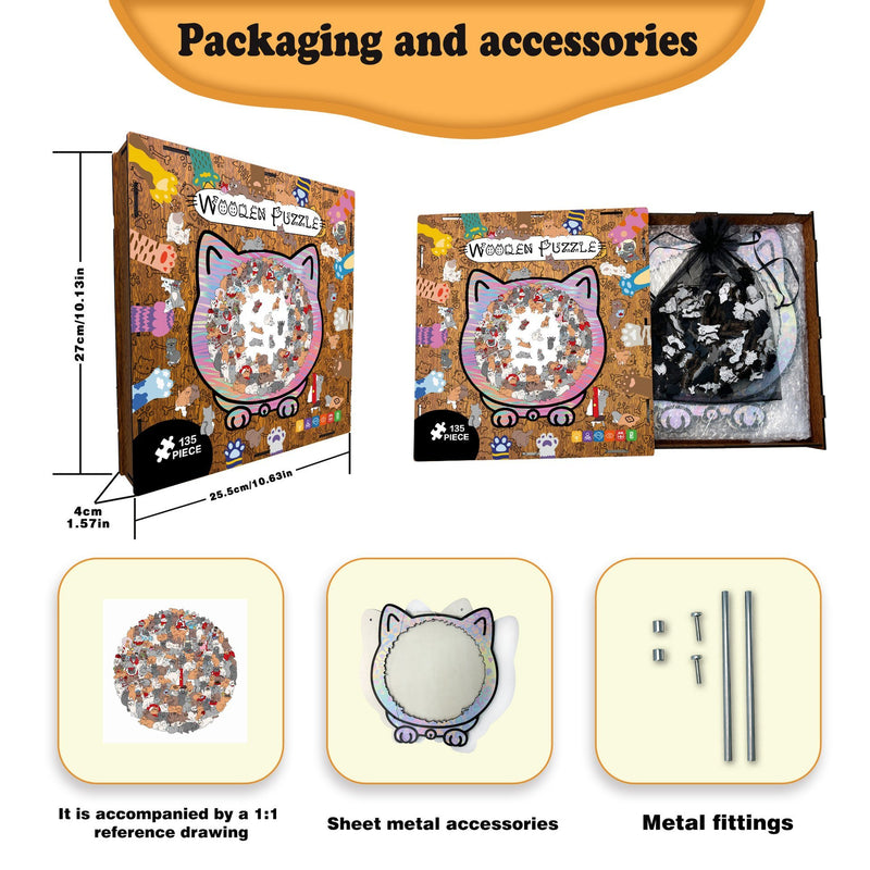 135PCS Cat-Shaped Wooden Puzzle Game