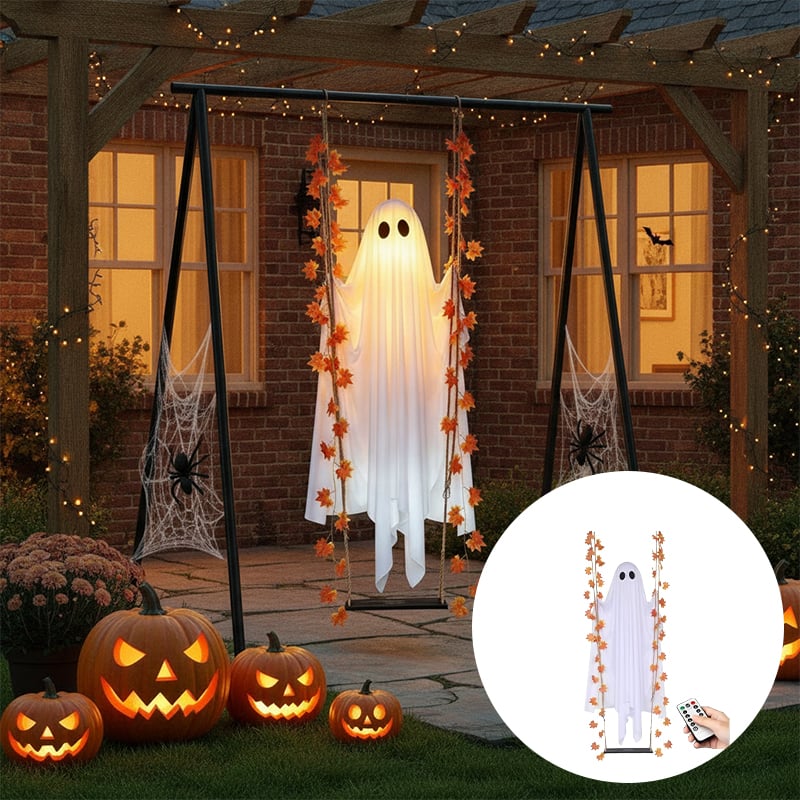LED Light-Up Swinging Ghost Halloween Decoration