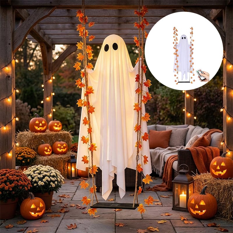 LED Light-Up Swinging Ghost Halloween Decoration