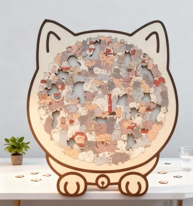 135PCS Cat-Shaped Wooden Puzzle Game