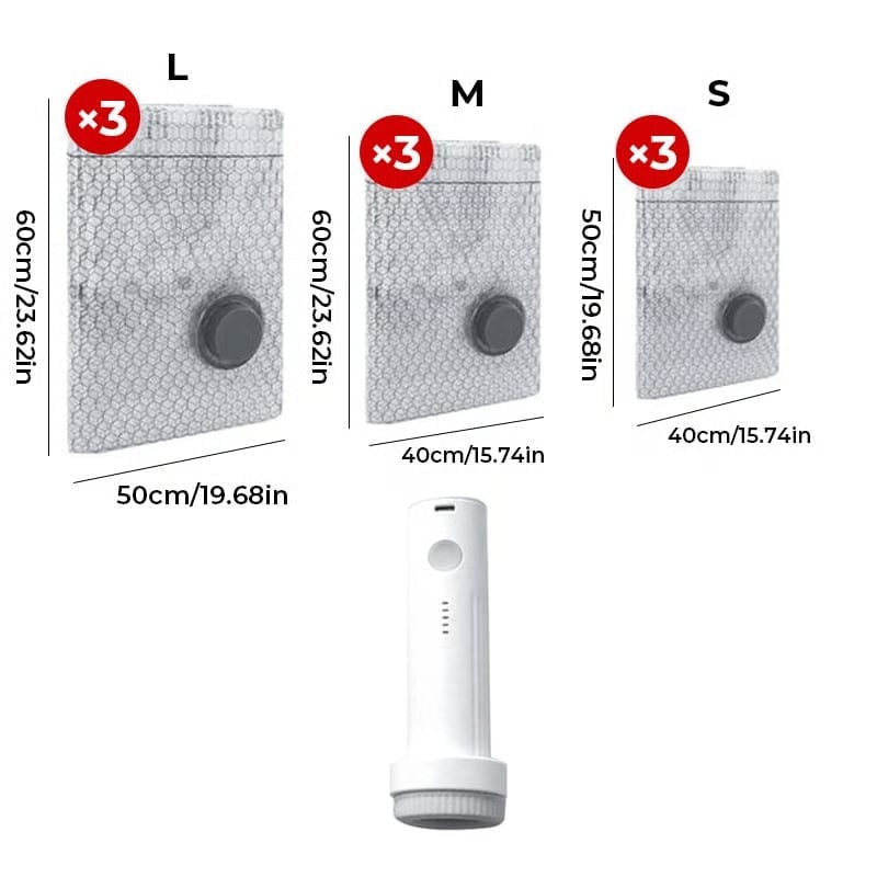Cordless Travel Vacuum Bag Set (Rechargeable Pump + 15 Bags)