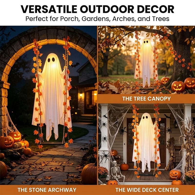 LED Light-Up Swinging Ghost Halloween Decoration