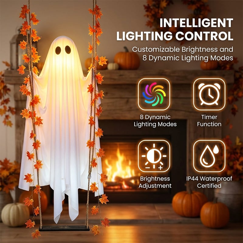 LED Light-Up Swinging Ghost Halloween Decoration