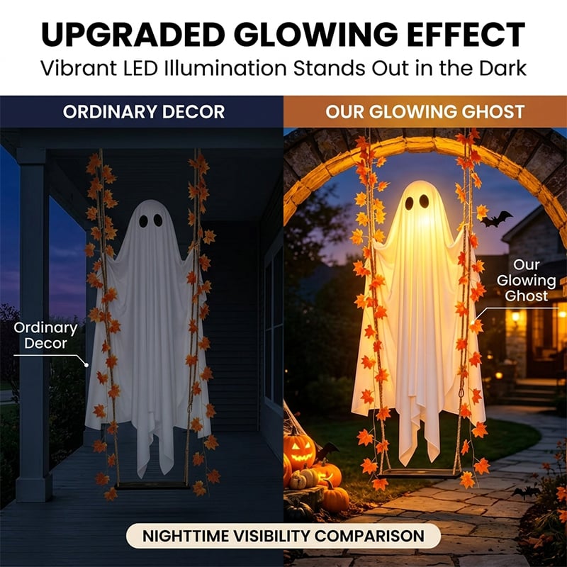 LED Light-Up Swinging Ghost Halloween Decoration
