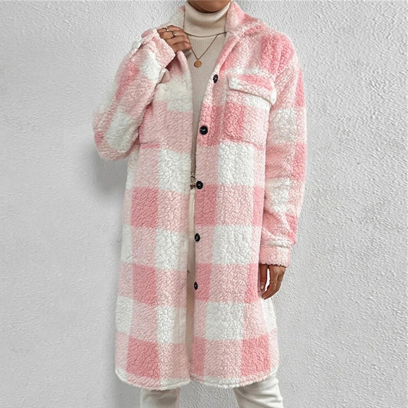 Women’s Chic Plaid Print Warm Plush Long Coat