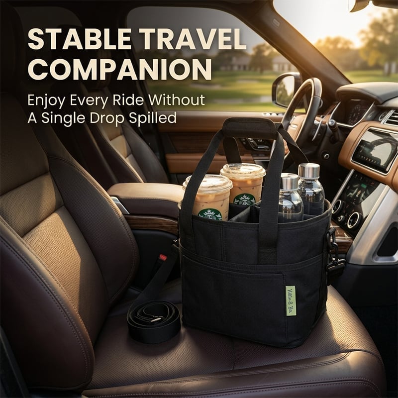 Family Size 4-Compartment Drink Carrier Bag for Coffee Cups & Tumblers
