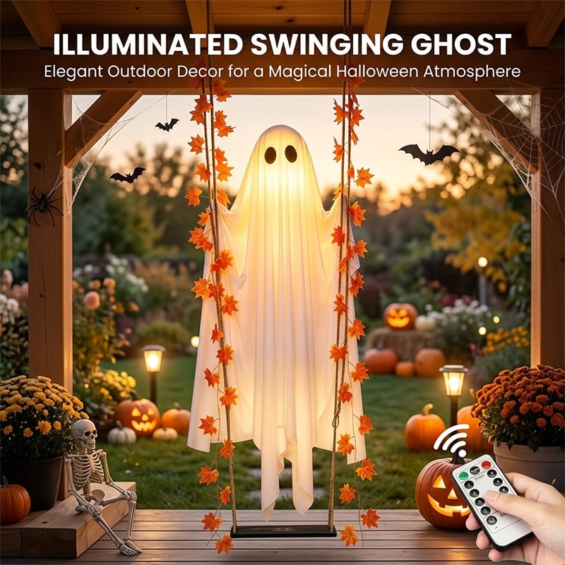 LED Light-Up Swinging Ghost Halloween Decoration
