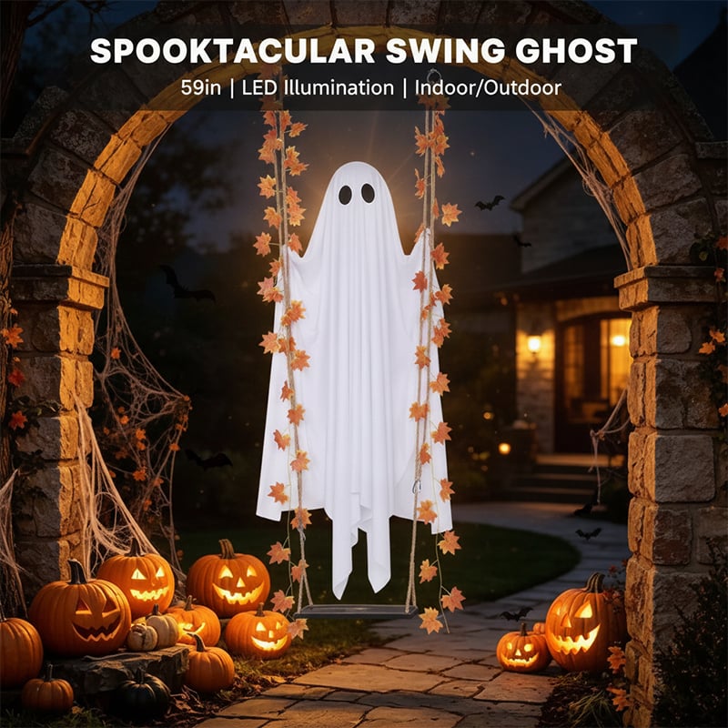 LED Light-Up Swinging Ghost Halloween Decoration