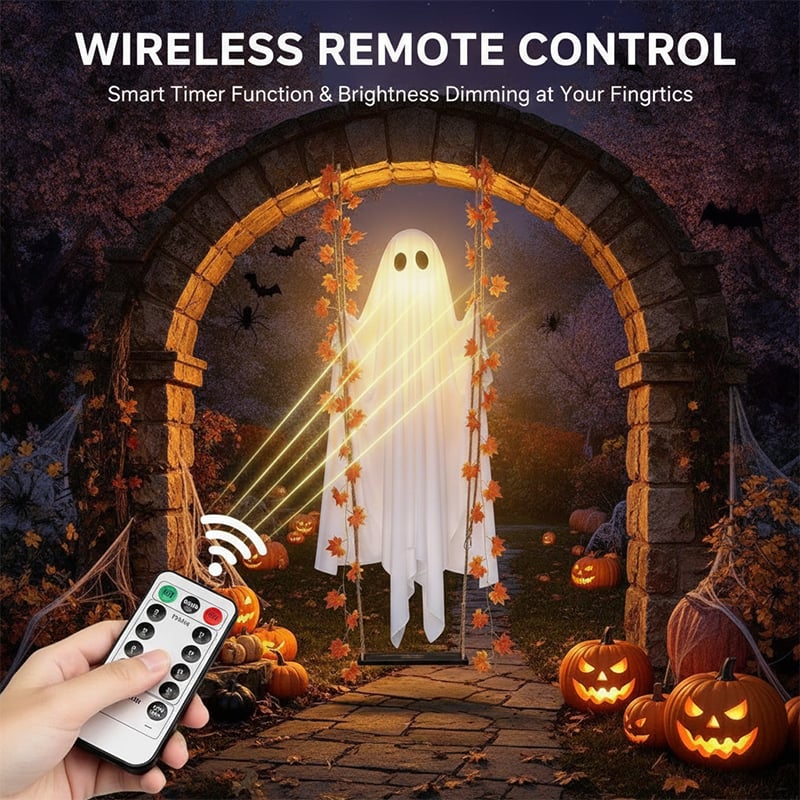 LED Light-Up Swinging Ghost Halloween Decoration
