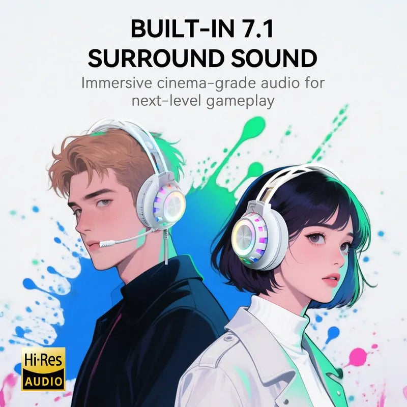 Upgraded Wired PC Gaming Headset with Surround Sound