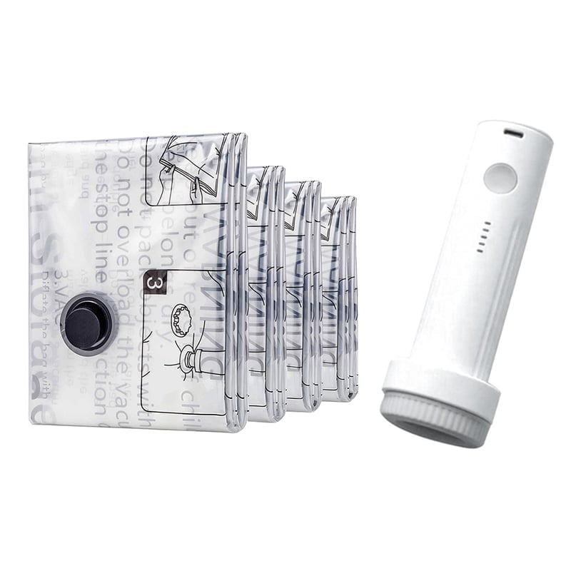 Cordless Travel Vacuum Bag Set (Rechargeable Pump + 15 Bags)