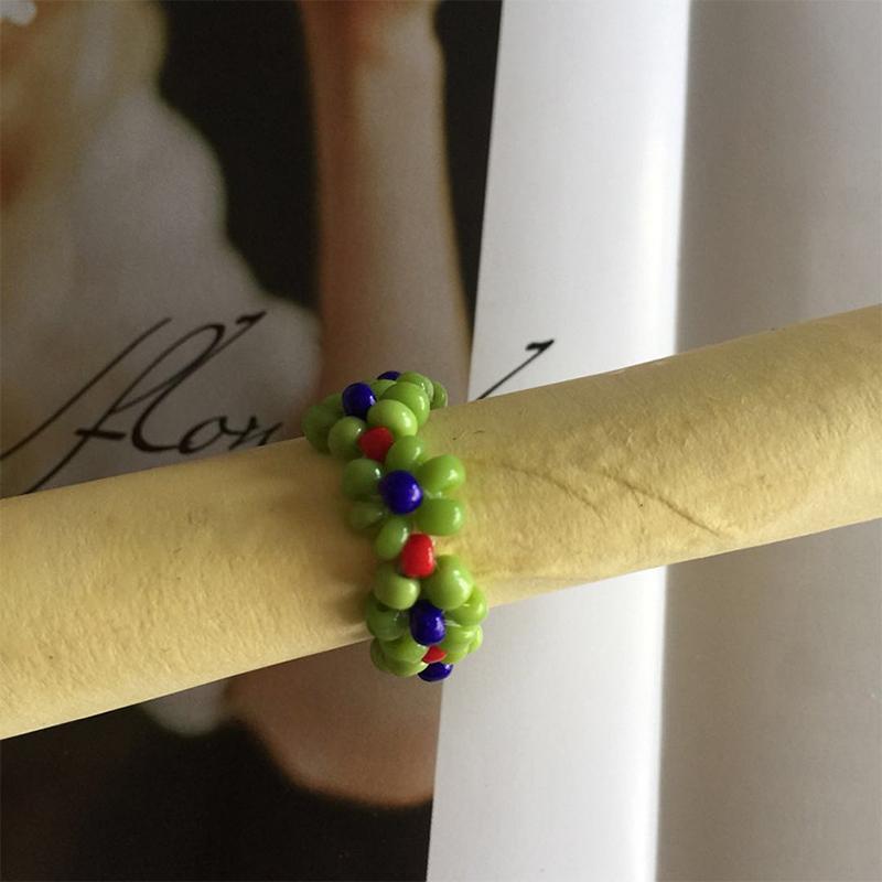 Beaded Flower Stretch Ring