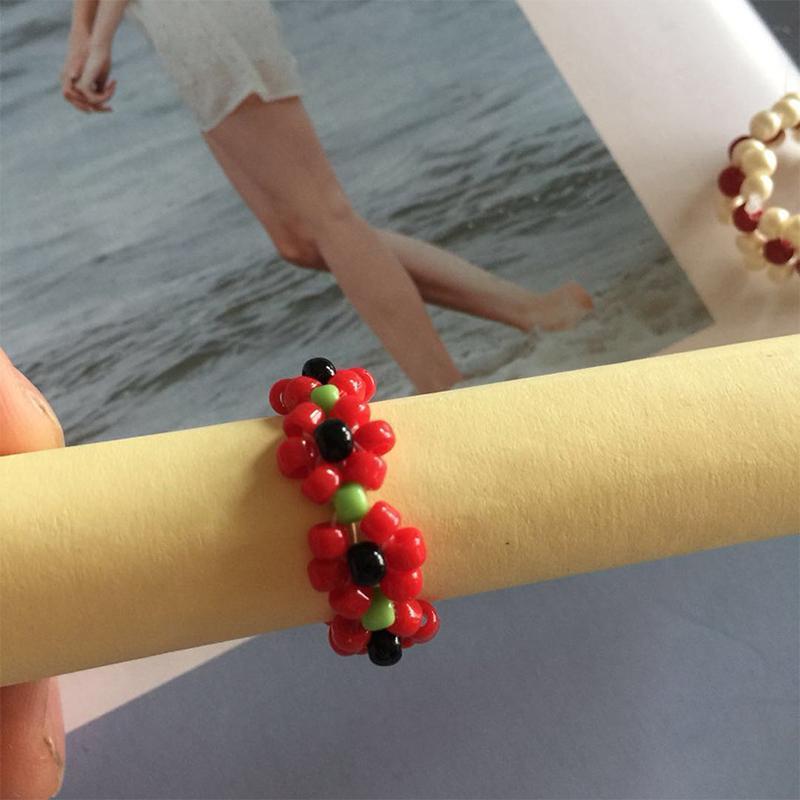 Beaded Flower Stretch Ring