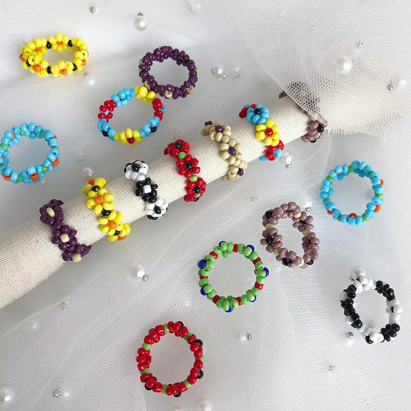 Beaded Flower Stretch Ring