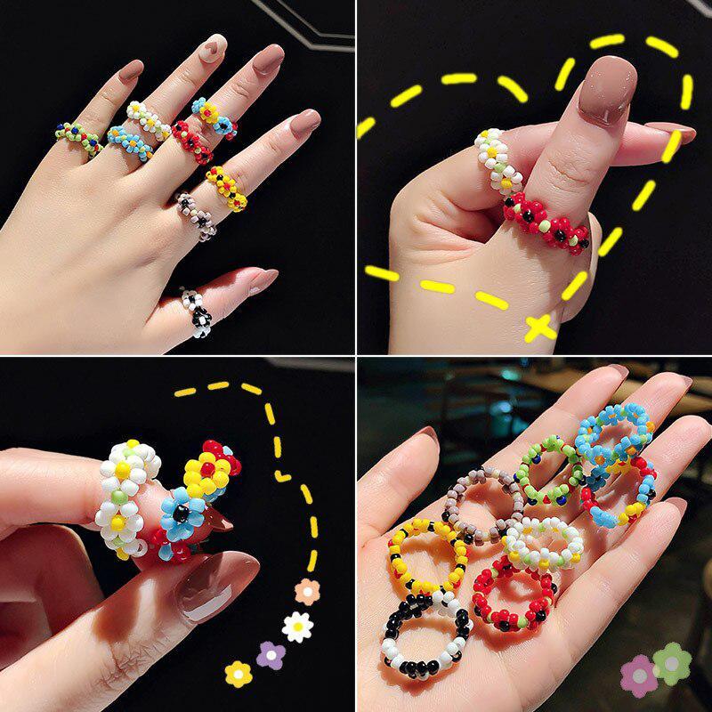 Beaded Flower Stretch Ring