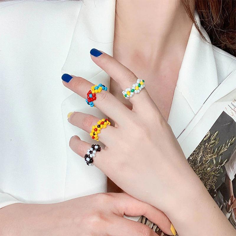 Beaded Flower Stretch Ring