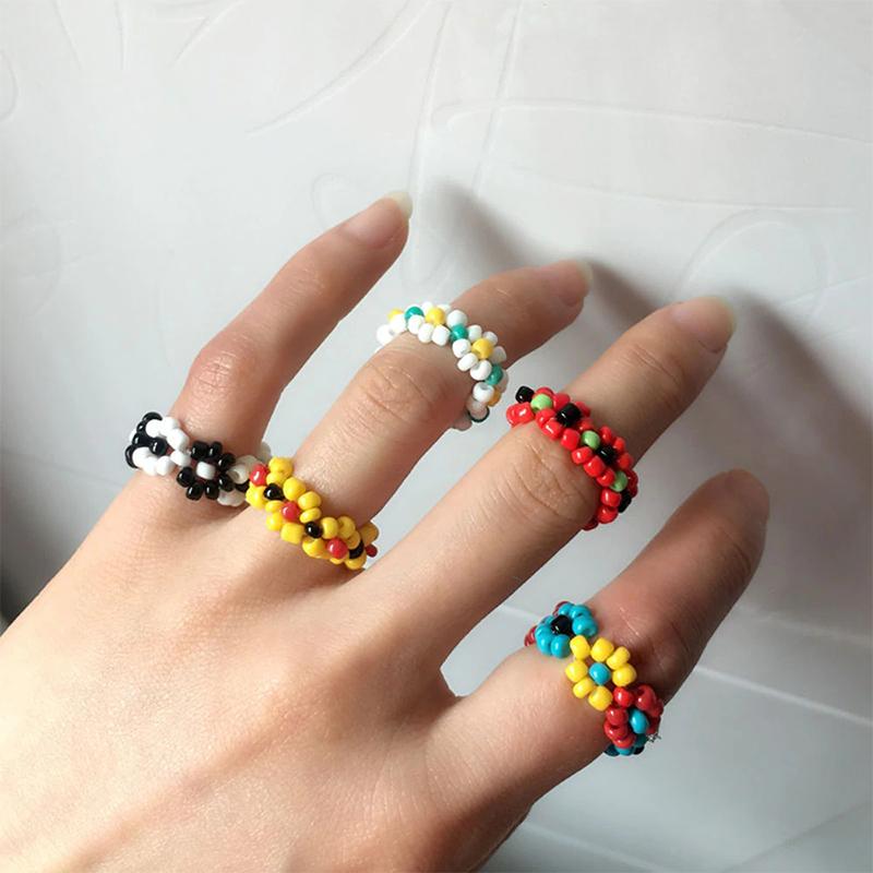 Beaded Flower Stretch Ring