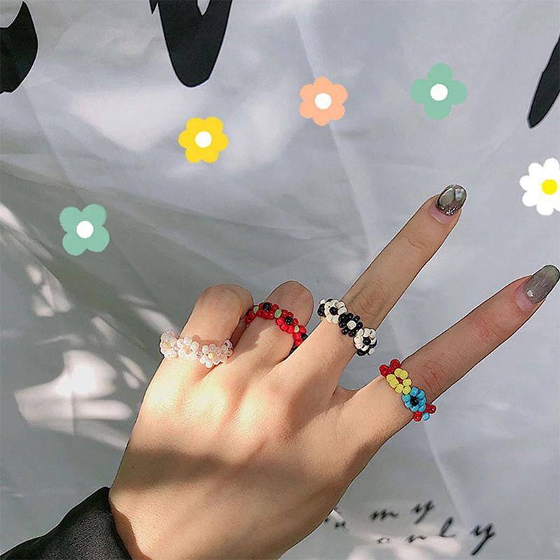Beaded Flower Stretch Ring